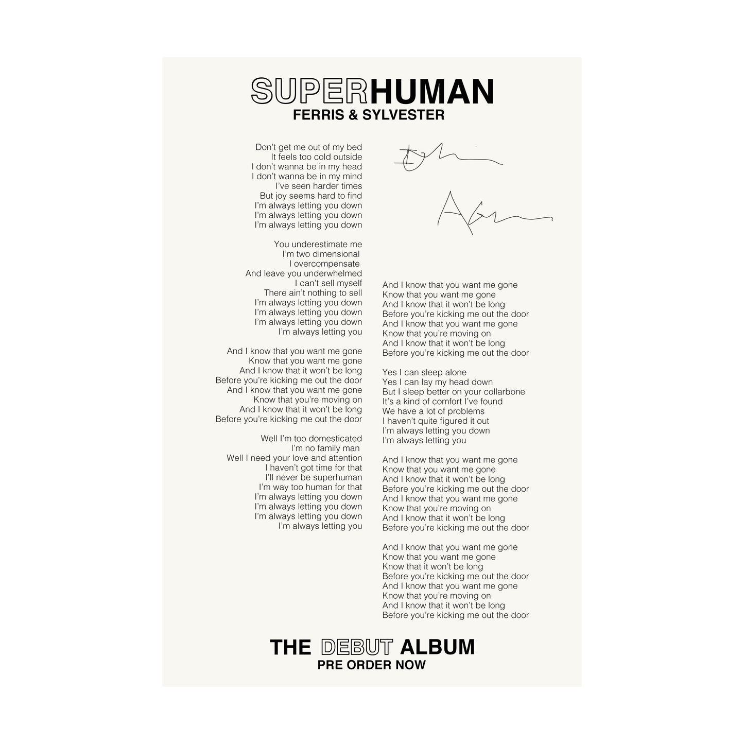 SIGNED SUPERHUMAN LYRIC POSTER